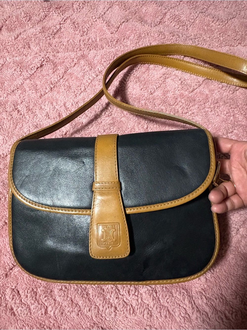 Vintage Celine Black and Tan Leather Crossbody Bag